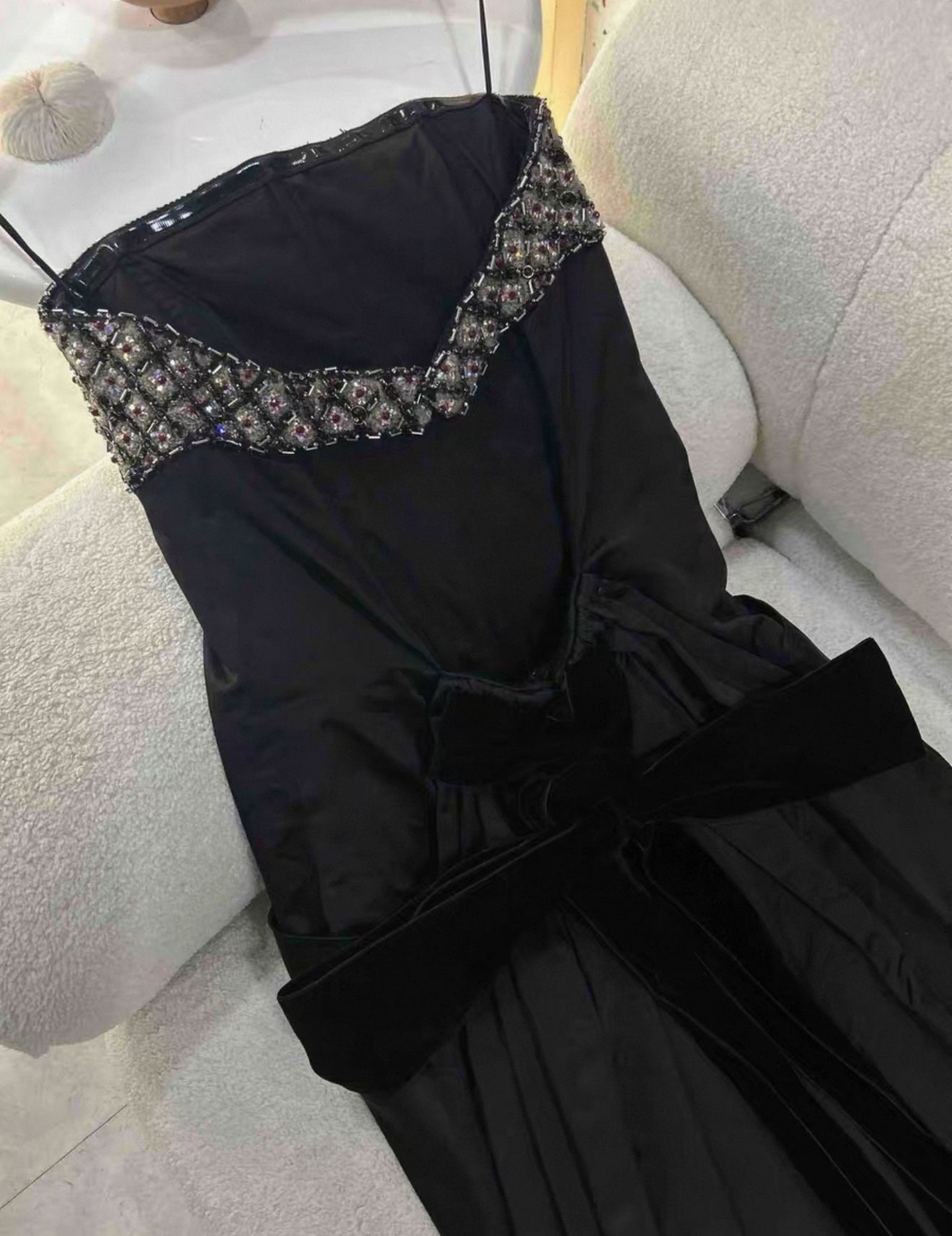 Chanel 2021 black sequined embroidered satin dress