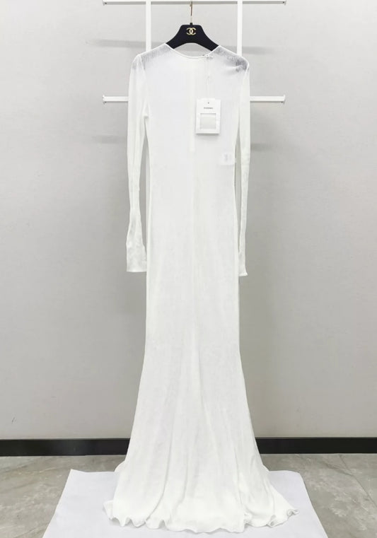 Chanel 19A creamy white knitted long dress