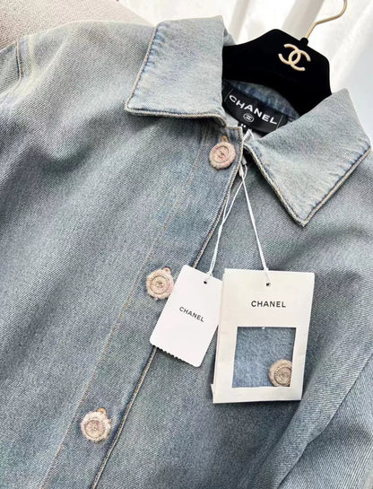 Chanel 24k light blue washed denim jacket