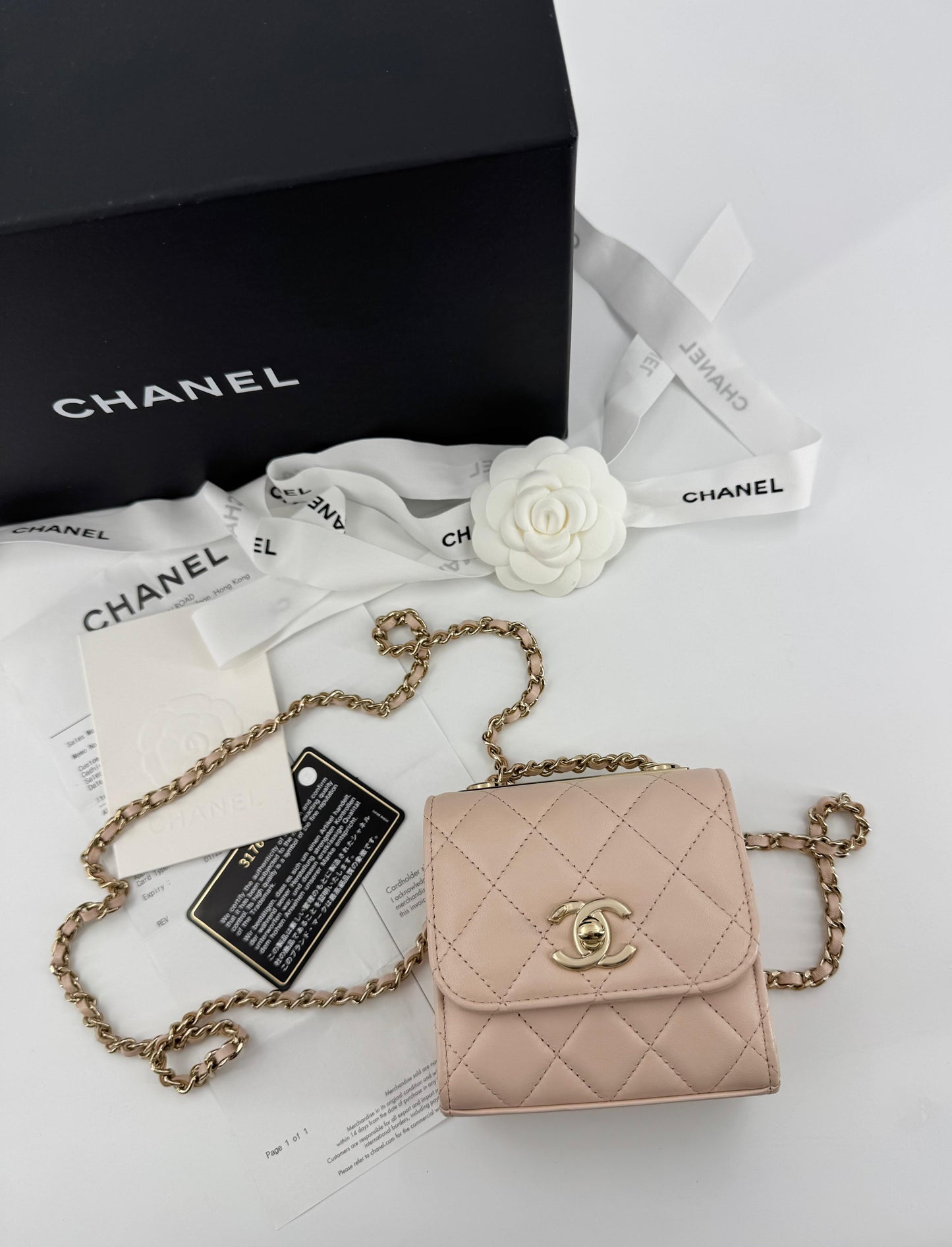 Chanel peach quilted leather coin purse with gold chain strap