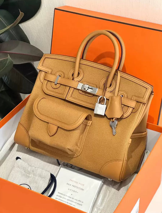 Hermès Birkin Cargo 25 Sesame Swift and Desert Toile Canvas Palladium Hardware