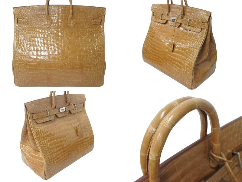 Hermes Birkin HAC 50 in gold beige crocodile leather palladium hardware