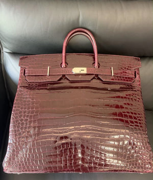 Hermes Birkin HAC 50 Bordeaux Shiny Crocodile leather palladium hardware