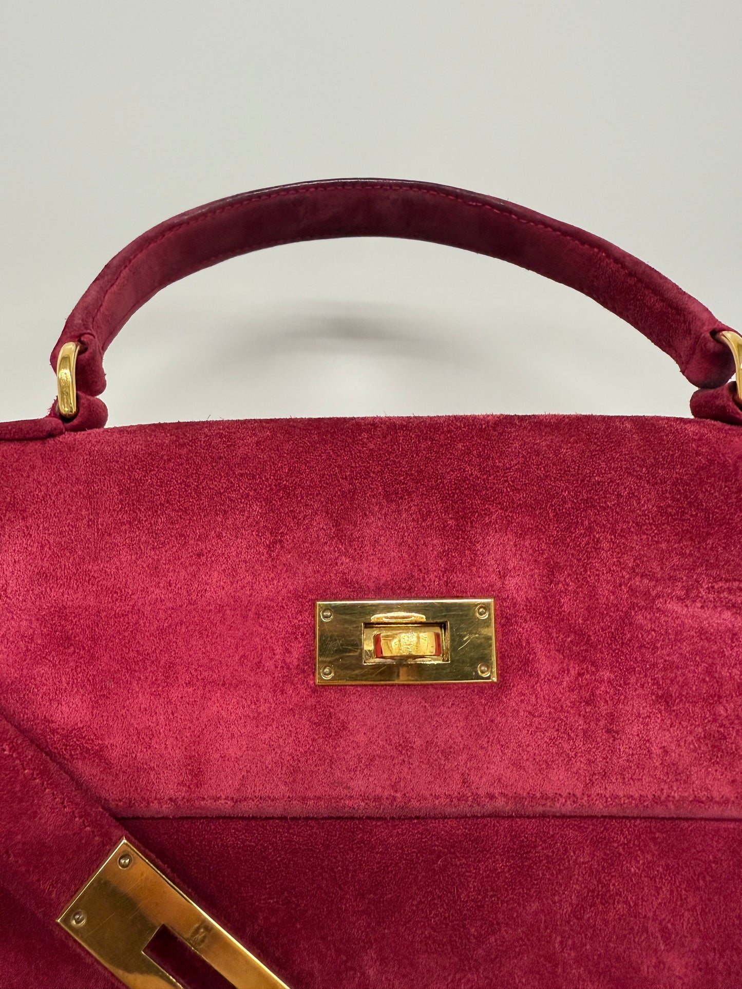 Rare Hermes Kelly 28 Pink Rose Doblis Suede leather gold hardware