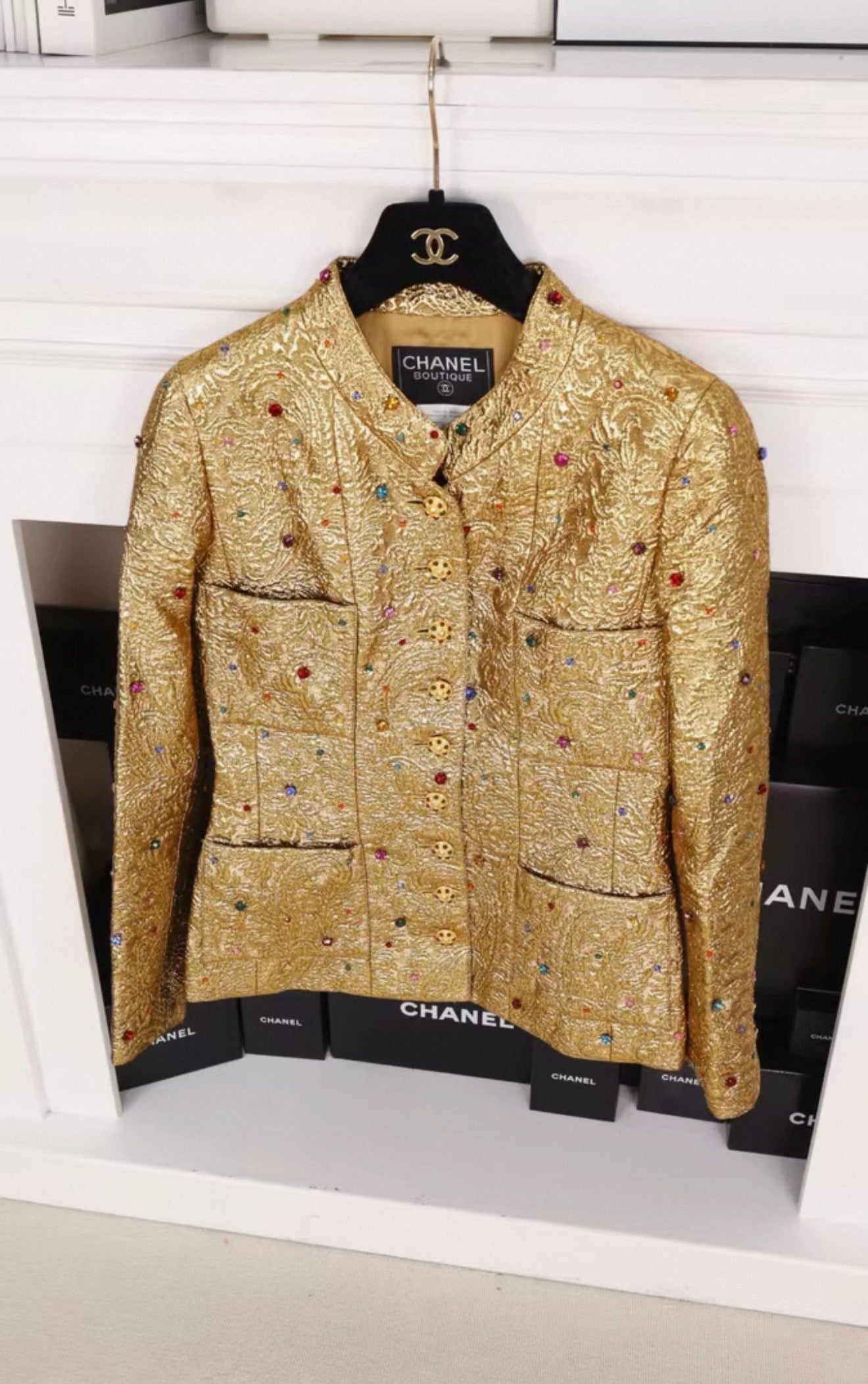 Chanel 1996 Runway gold Jacket with Colorful Gemstone and Glass Buttons