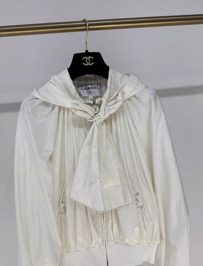 Chanel 25M coco beach white silk taffeta butterfly hooded