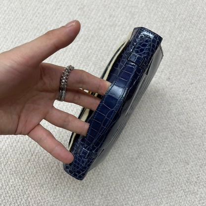 Hermès Kelly pochette M3 Blue shiny Alligator leather gold hardware