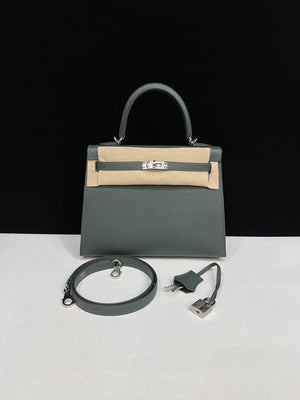 Hermes Kelly 25 Green Vert Mangrove Epsom leather palladium hardware