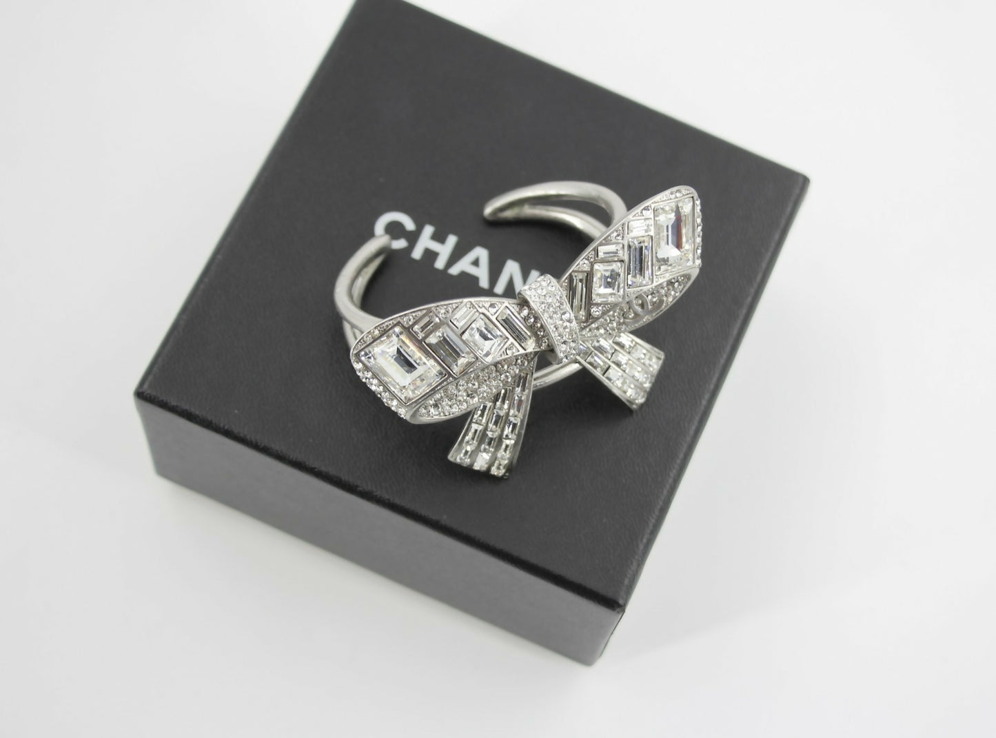 Chanel Vintage 08P Rhinestone Spring Silver Bow Brooch