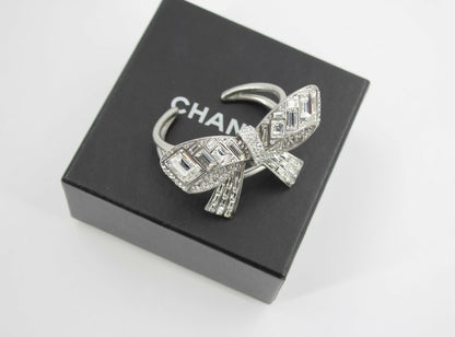 Chanel Vintage 08P Rhinestone Spring Silver Bow Brooch