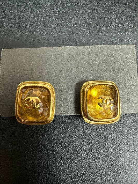 Chanel Vintage 99 Gold-Plated Yellow Amber Clip-on Earrings