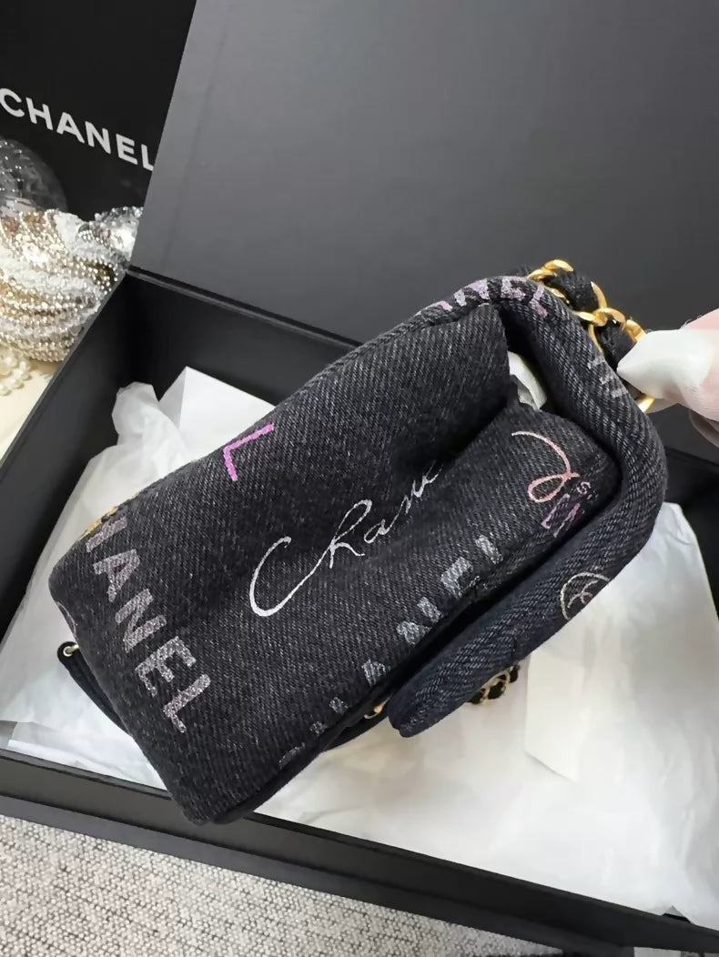Chanel 22p dark grey denim crossbody bag