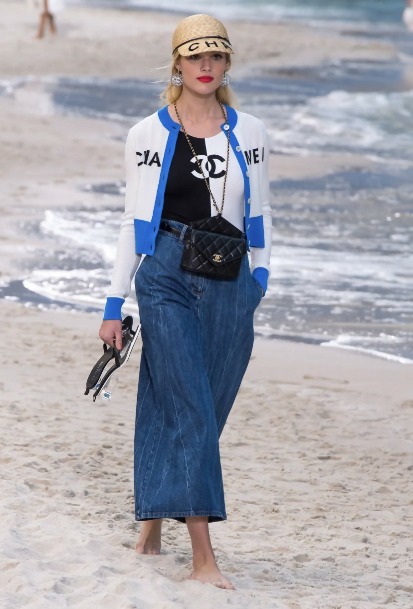 Chanel 19P Sand By The Sea Wide Leg Blue Jeans FR 36