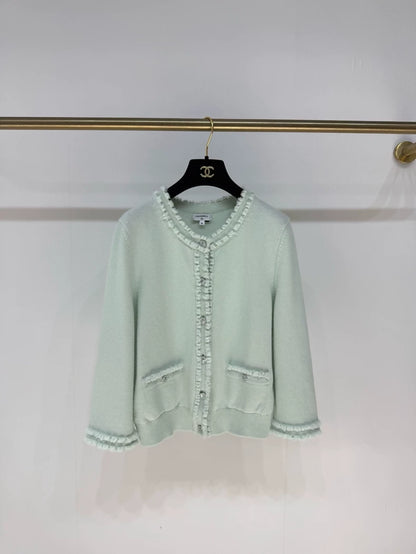Chanel 25S mint green lace cardigan