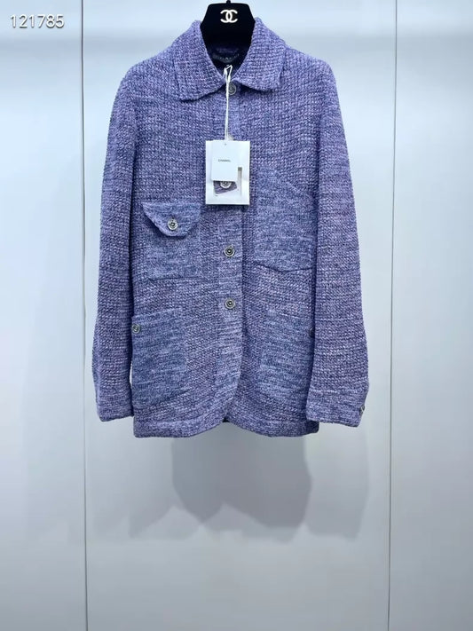 Chanel 25P purple tweed cardigan