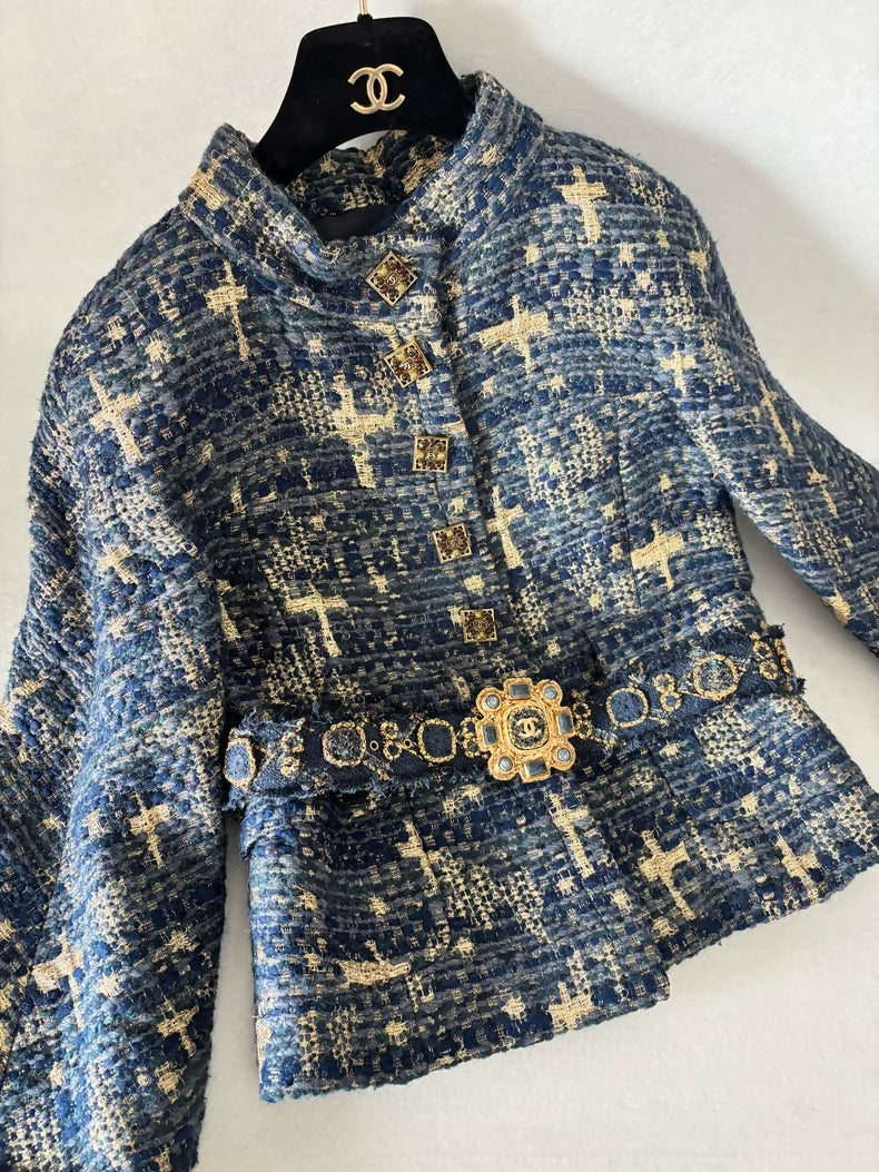 Chanel Blue and Gold Byzantine jacket with Belt