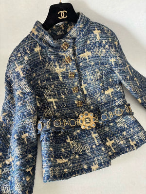 Chanel Blue and Gold Byzantine jacket with Belt