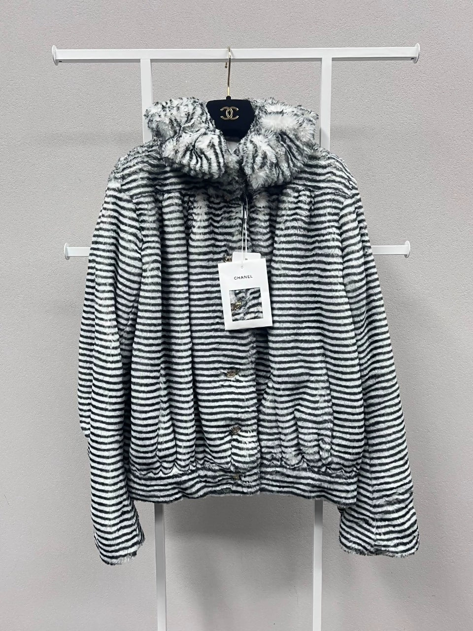 Chanel 2020 black & white fur striped jacket