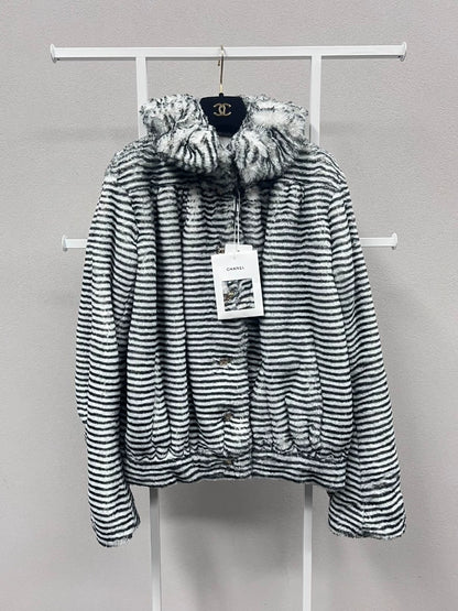 Chanel 2020 black & white fur striped jacket