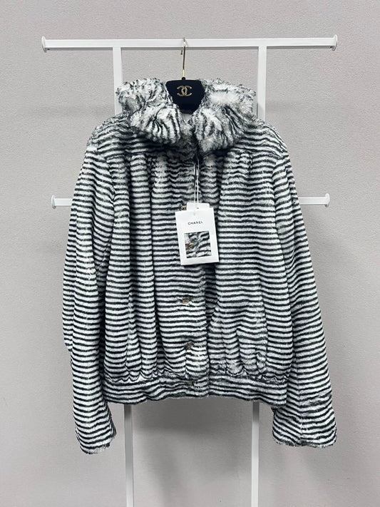 Chanel 2020 black & white fur striped jacket