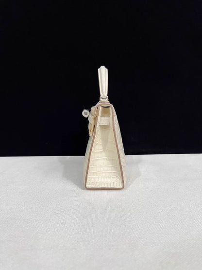 Hermes Mini Kelly 20 Cream White matte Crocodile Leather palladium hardware