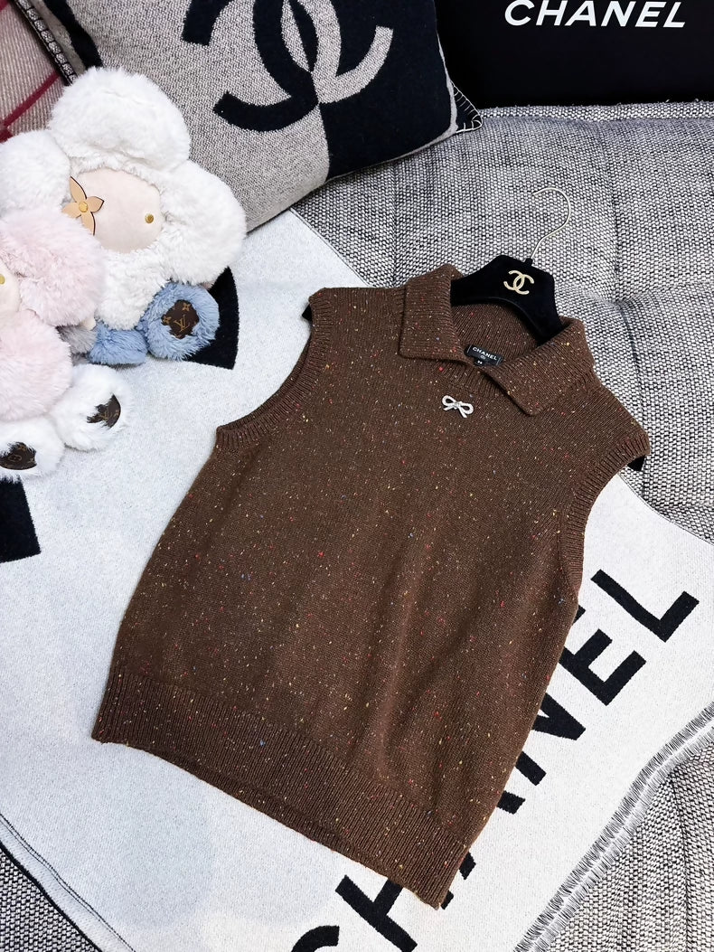 Chanel Brown Polka Dot Knit Vest