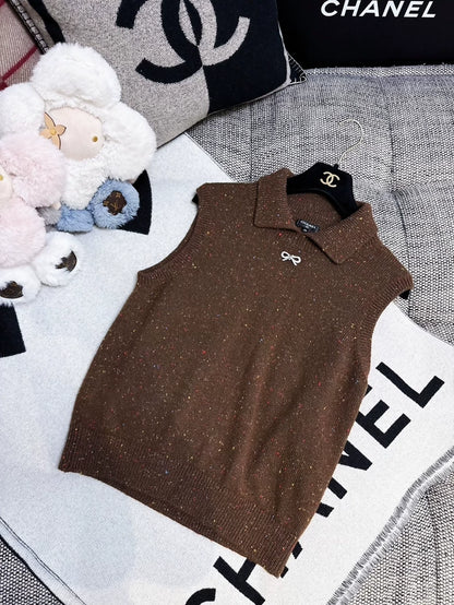 Chanel Brown Polka Dot Knit Vest
