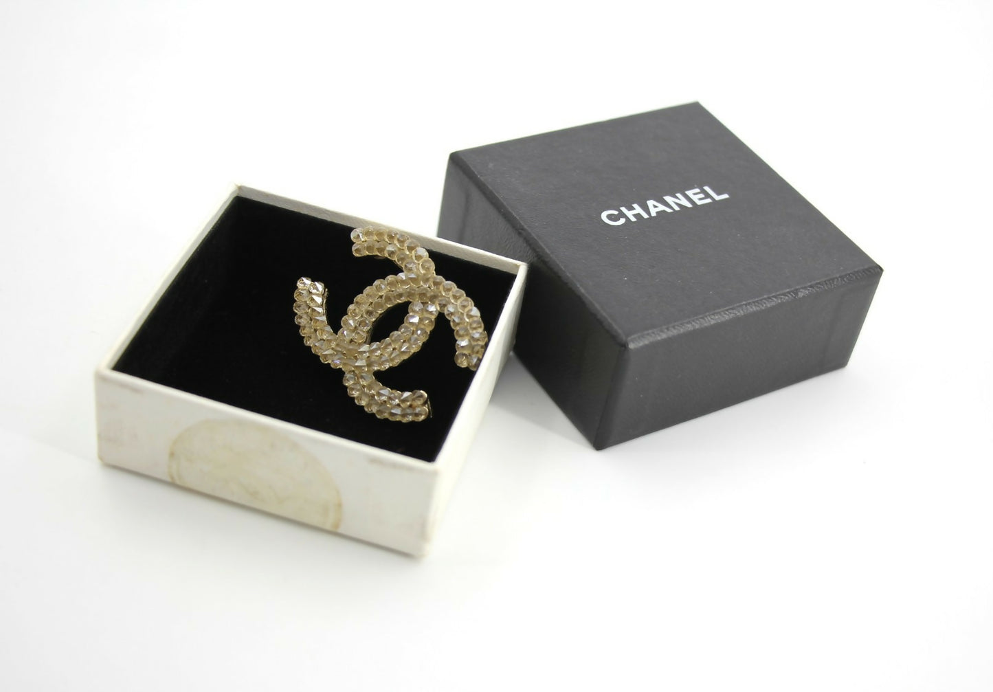 Chanel A12A Rhinestone Beige CC Brooch