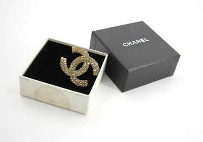 Chanel A12A Rhinestone Beige CC Brooch
