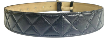 Chanel 14A Black Quilted Lambskin Silver CC Logo Belt 80/32