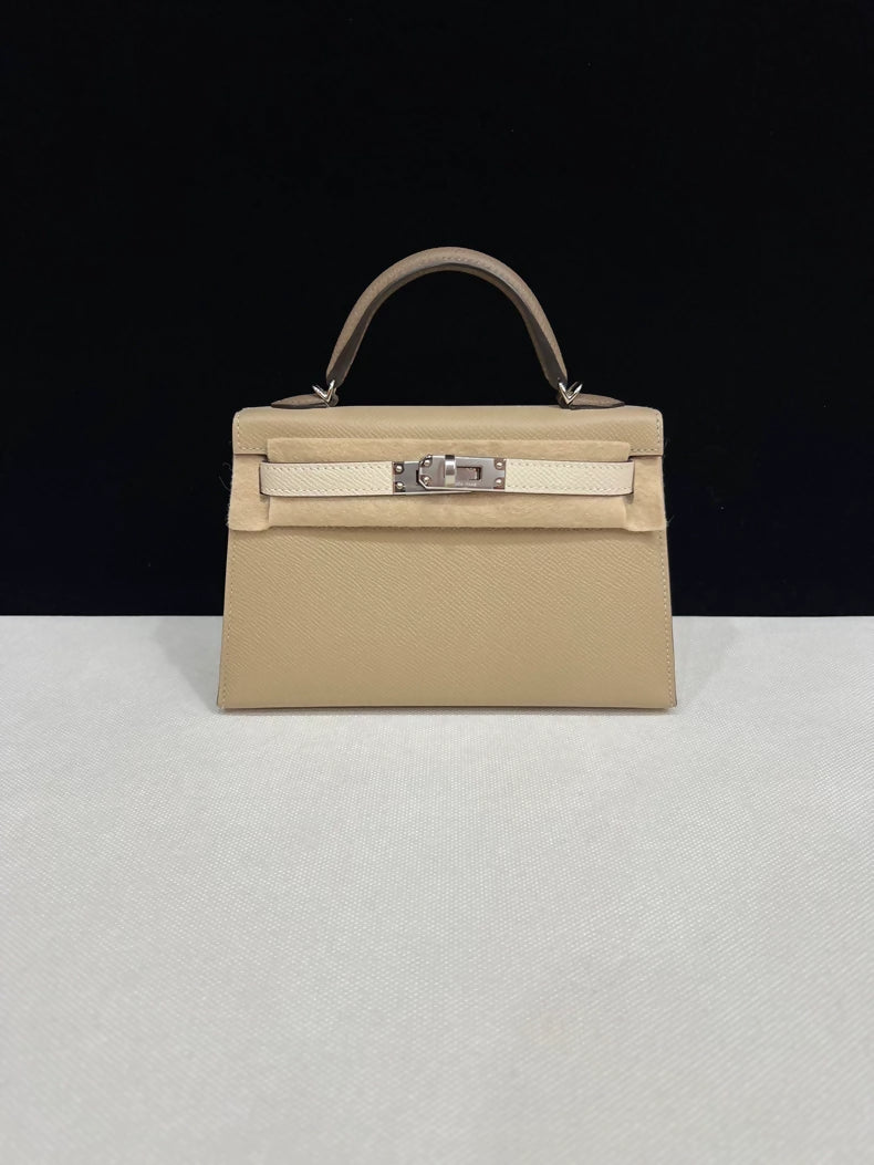 Hermes Mini Kelly 20 Trench Coat/Etoupe/Craie Epsom leather palladium hardware