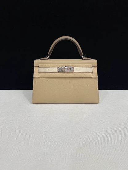 Hermes Mini Kelly 20 Trench Coat/Etoupe/Craie Epsom leather palladium hardware