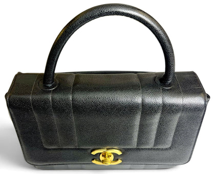 CHANEL VINTAGE 90s BLACK CAVIAR JUMBO KELLY VERTICAL FLAP BAG 24K GHW