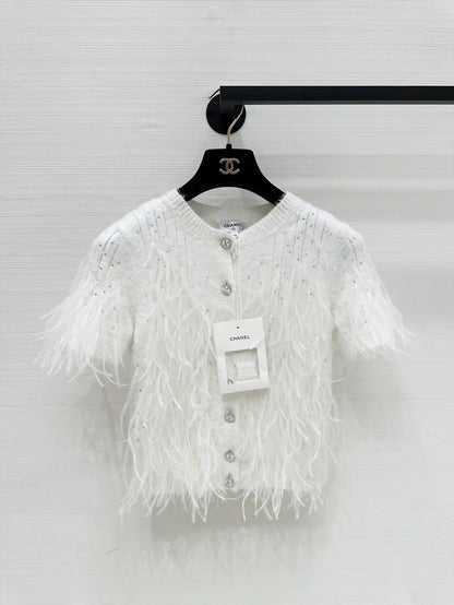 Chanel 25S white feathers cardigan