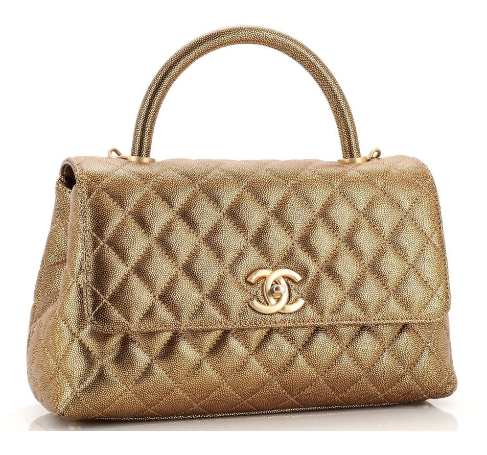 Chanel 19A Small Coco Handle Metallic Rose Gold Copper Caviar Timeless Bag