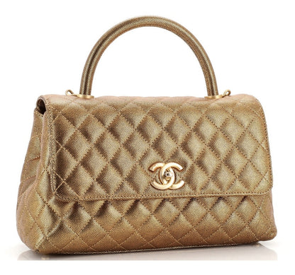 Chanel 19A Small Coco Handle Metallic Rose Gold Copper Caviar Timeless Bag