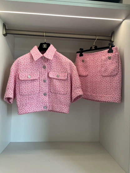 Chanel 23P pink tweed jacket & skirt set