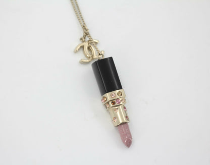 Chanel Vintage 08A Rhinestone Pink Lipstick Necklace