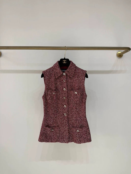 Chanel 23A Burgundy Tweed vest