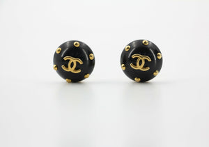Chanel Vintage 96C Resin Black and Gold Polka Dot Clip-on Earrings