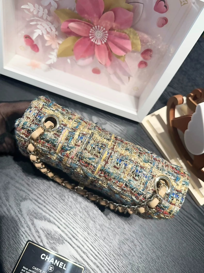 Chanel 19A mixed gold tweed CF mini chain bag