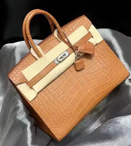 Hermes Birkin 25 Sellier Gold Matte Alligator leather Palladium Hardware