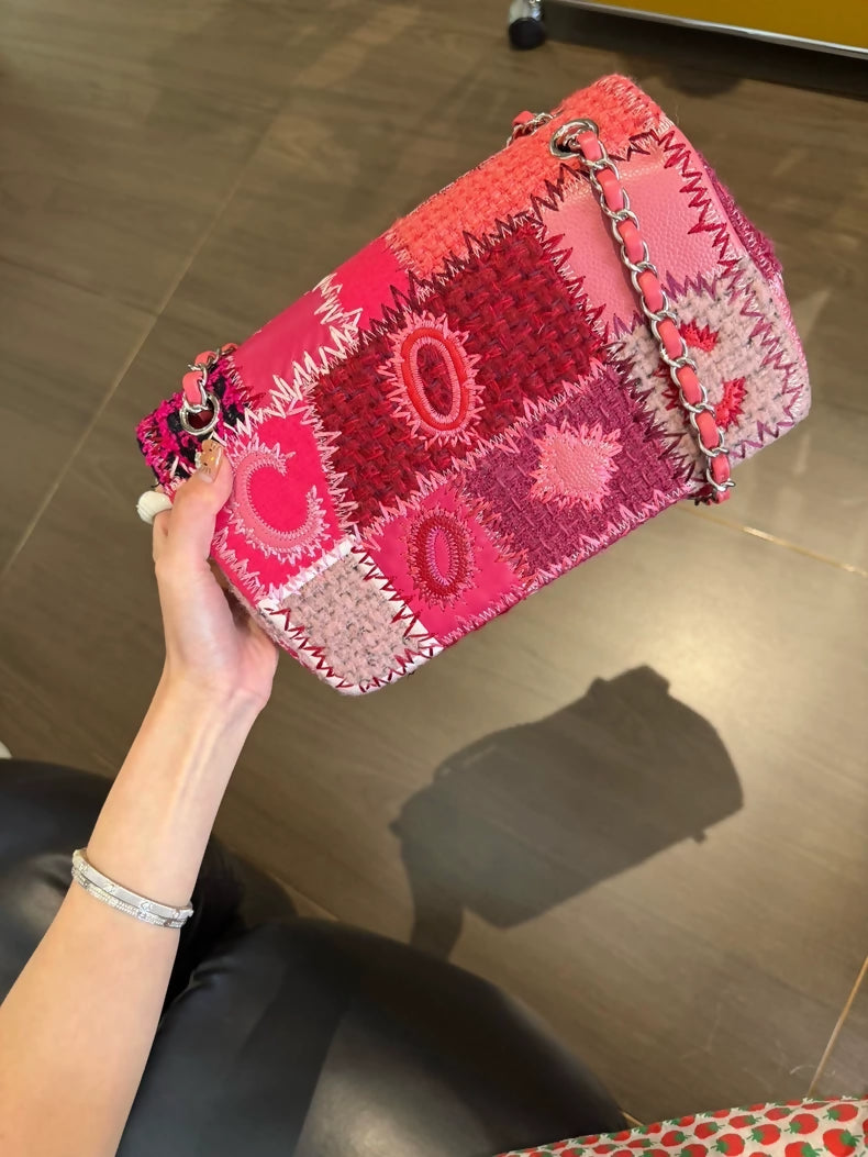 Rare Chanel bag in pink denim patchwork (CF)