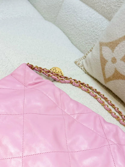 Chanel 22S pink leather 22bag with gold hardware