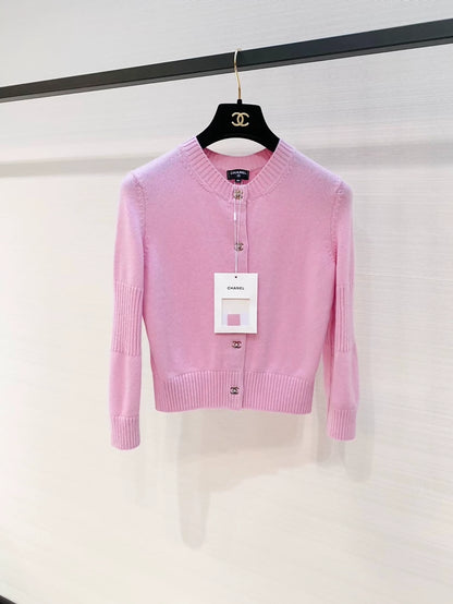 Chanel 24b pink cashmere knit cardigan