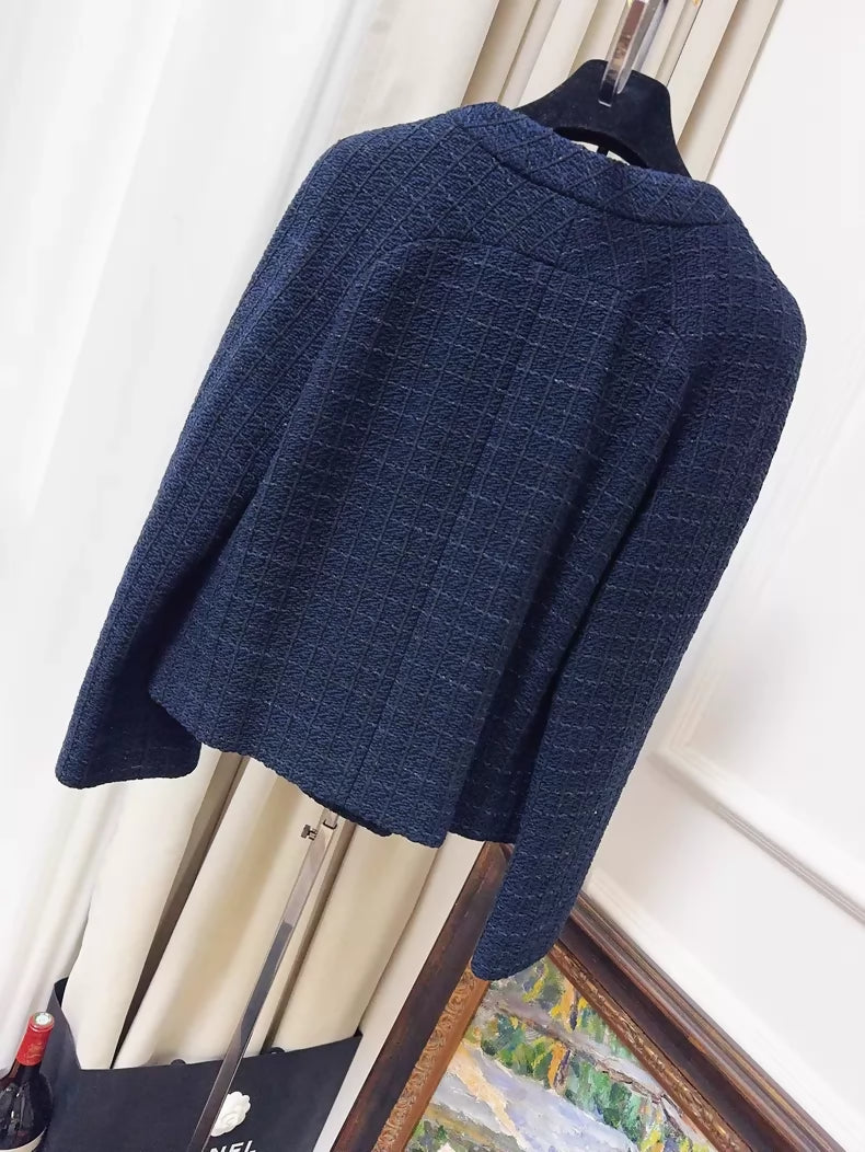 Chanel 23P navy blue and black tweed jacket