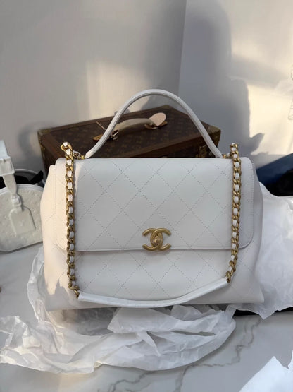 Chanel 25S Maxi Flap Handbag in White Gold hardware and Chain Handle