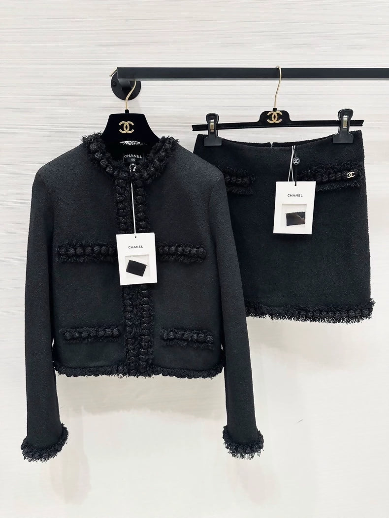 Chanel 26A black tweed jacket and skirt set