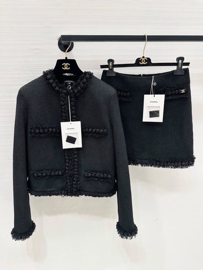 Chanel 26A black tweed jacket and skirt set