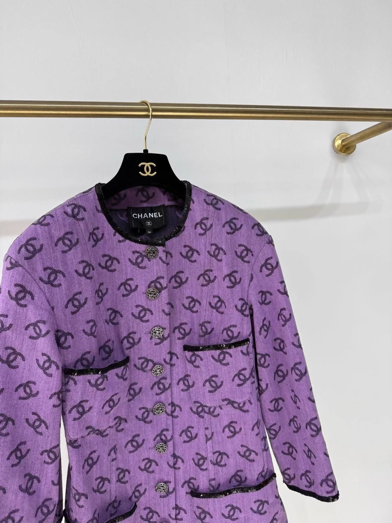 Chanel 22S purple CC logo denim jacket